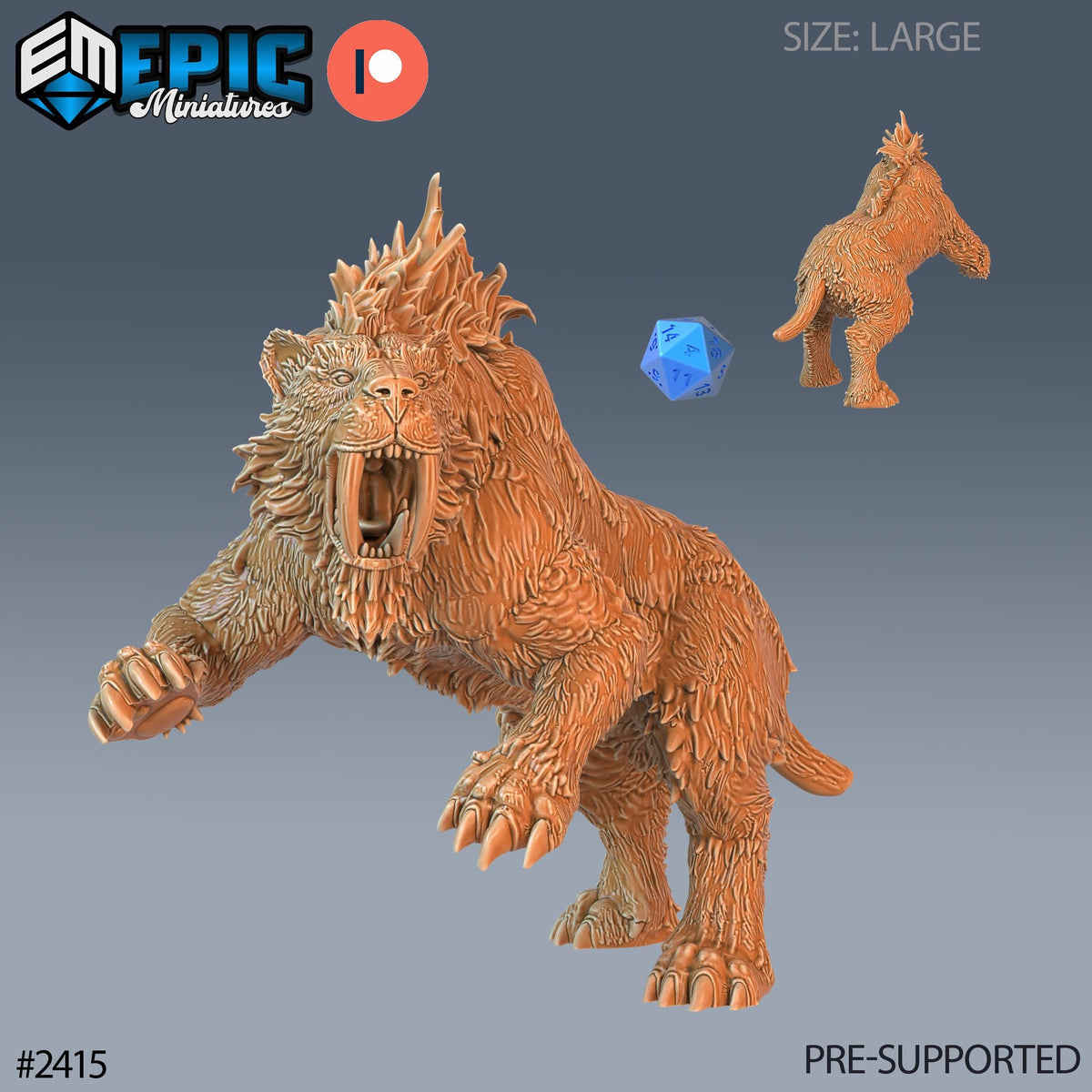 Sabertooth Tiger Option #2415 front DND miniature Ancient Cold 16k resin