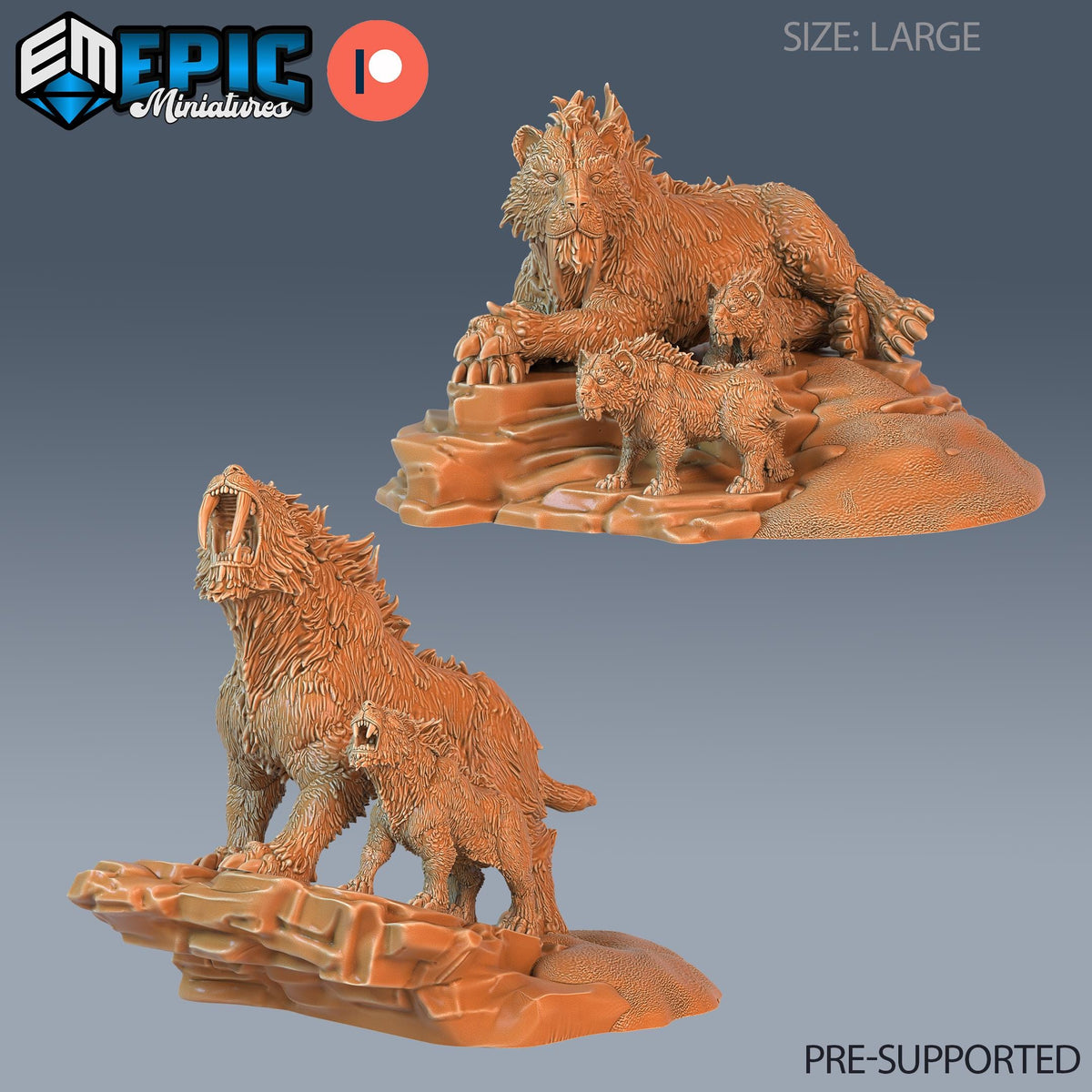 Sabertooth Tiger Set of 2 DND miniatures group photo Ancient Cold