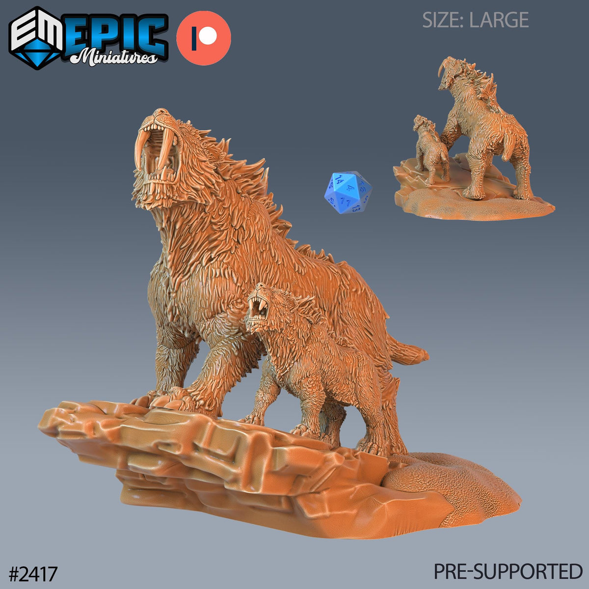 Sabertooth Tiger Option #2417 front DND miniature Ancient Cold 16k resin