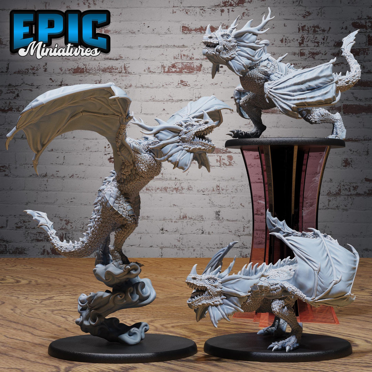 Angry Wyvern Set of 3 DND miniatures group photo Dragon Hunt