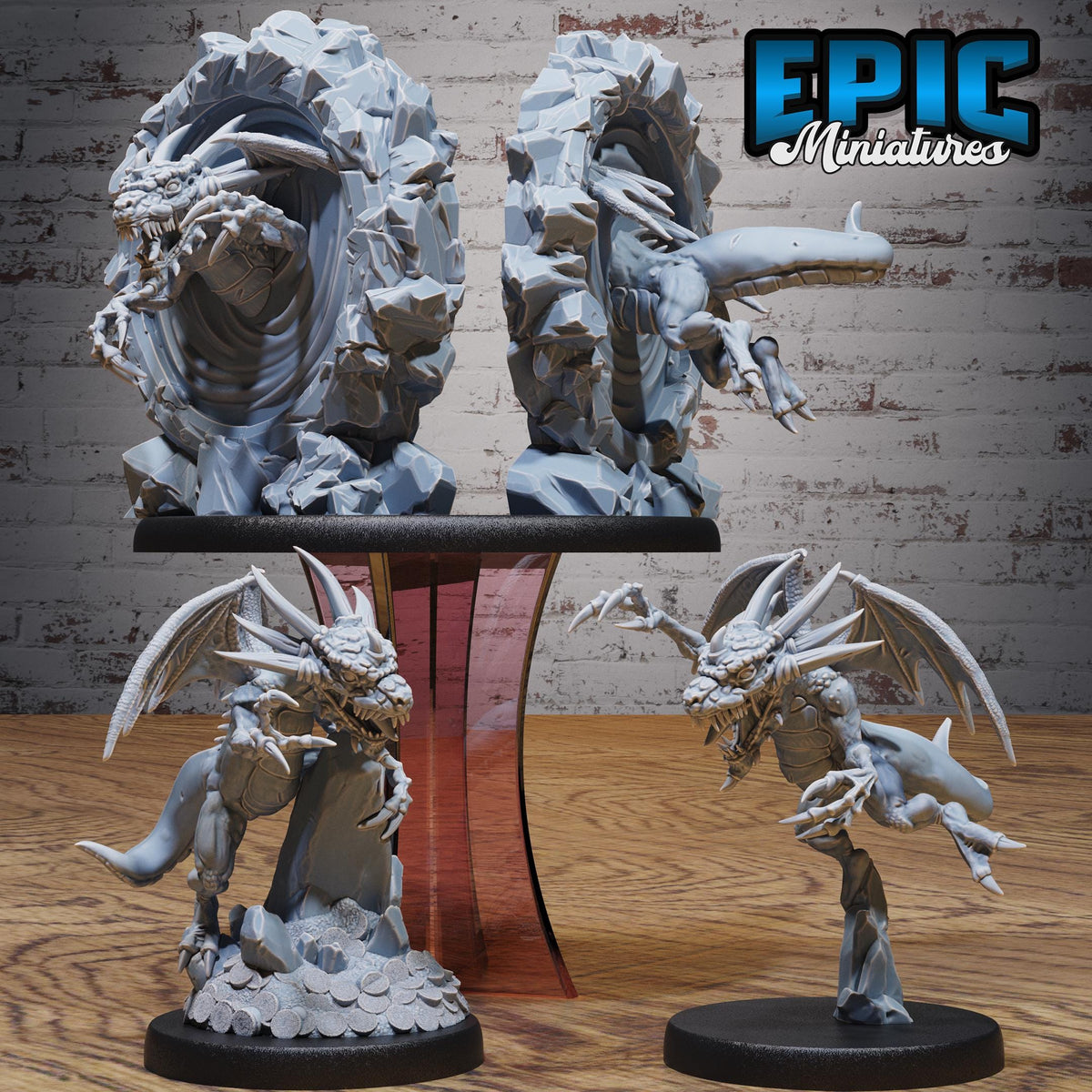 Abyss Drake Set of 3 DND miniatures group photo Dragon Hunt