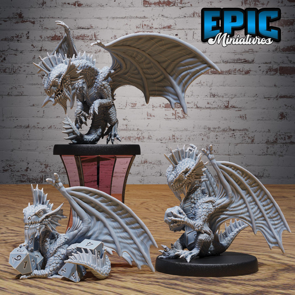 Silver Dragon Wyrmling Set of 3 DND miniatures group photo Dragon Hunt