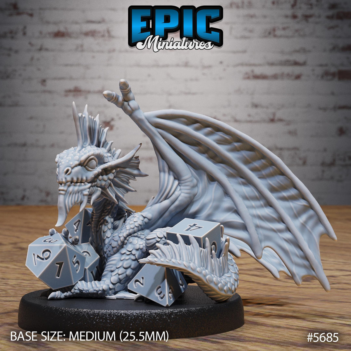 Silver Dragon Wyrmling Option #5685 front DND miniature Dragon Hunt 16k resin