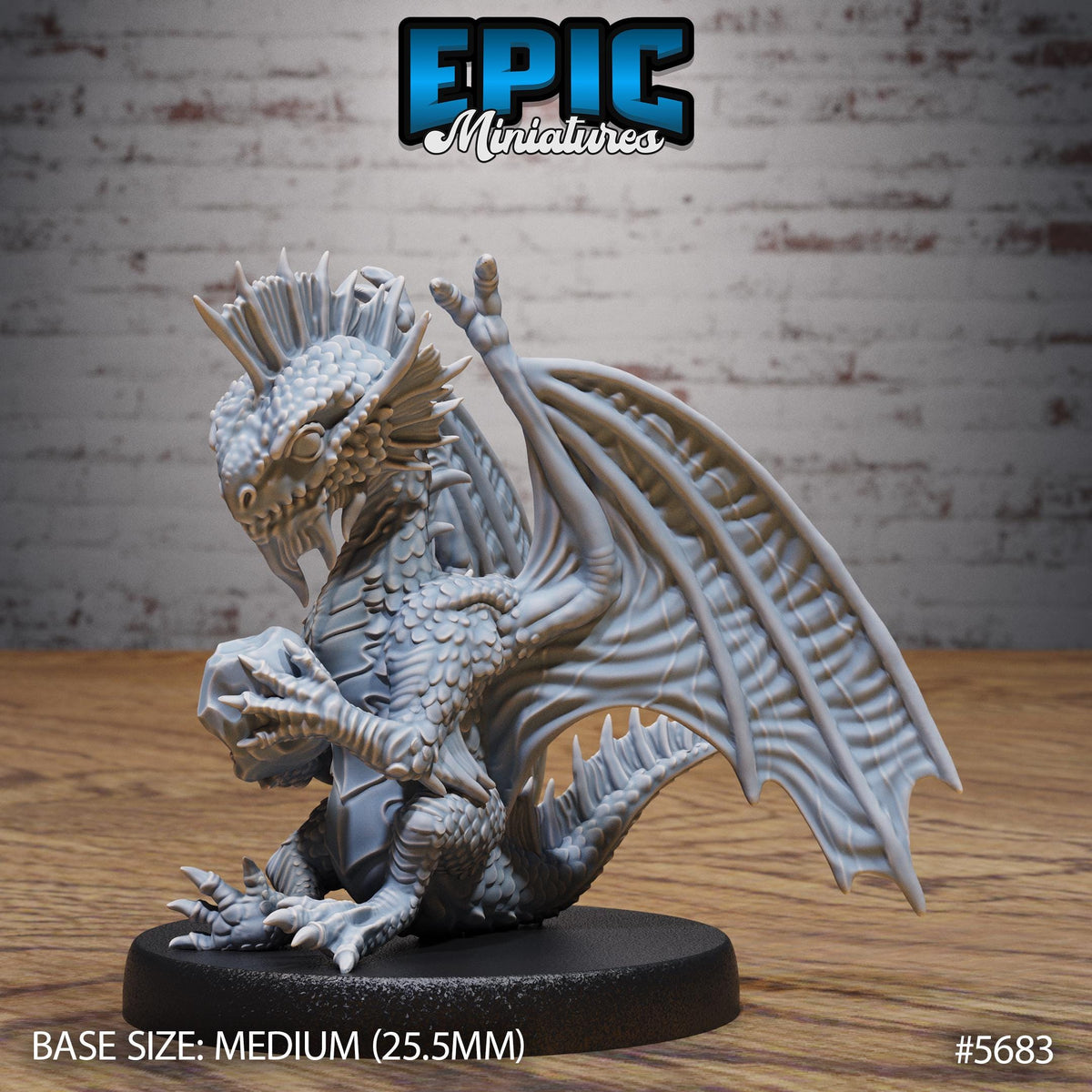 Silver Dragon Wyrmling Option #5683 front DND miniature Dragon Hunt 16k resin