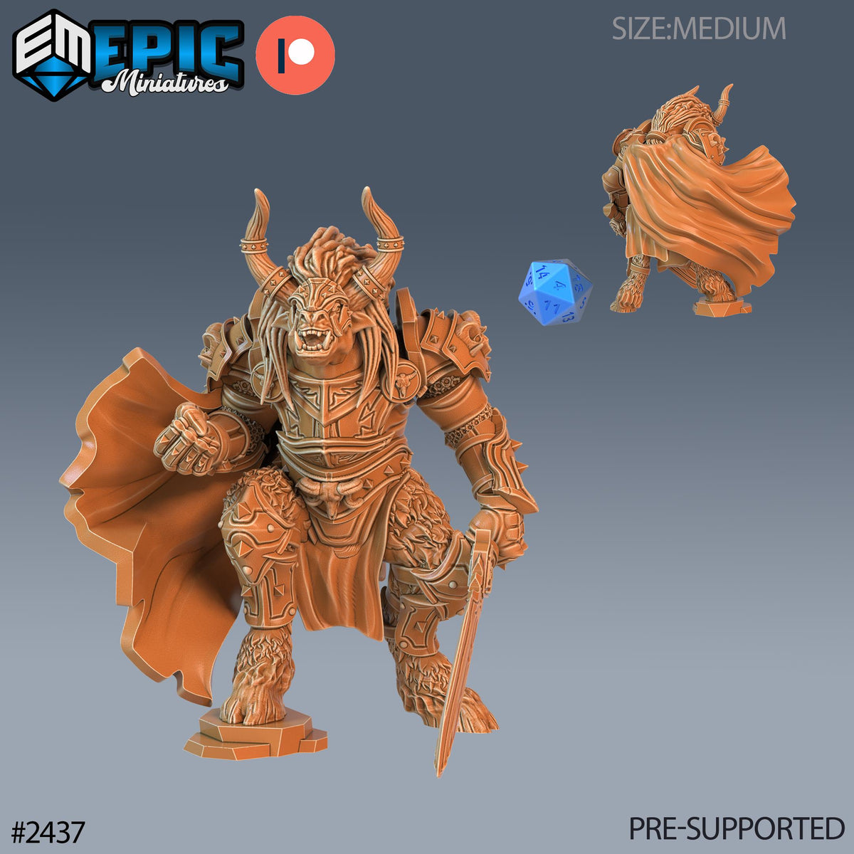 Wooly Minotaur Paladin Option #2437 front DND miniature Ancient Cold 16k resin