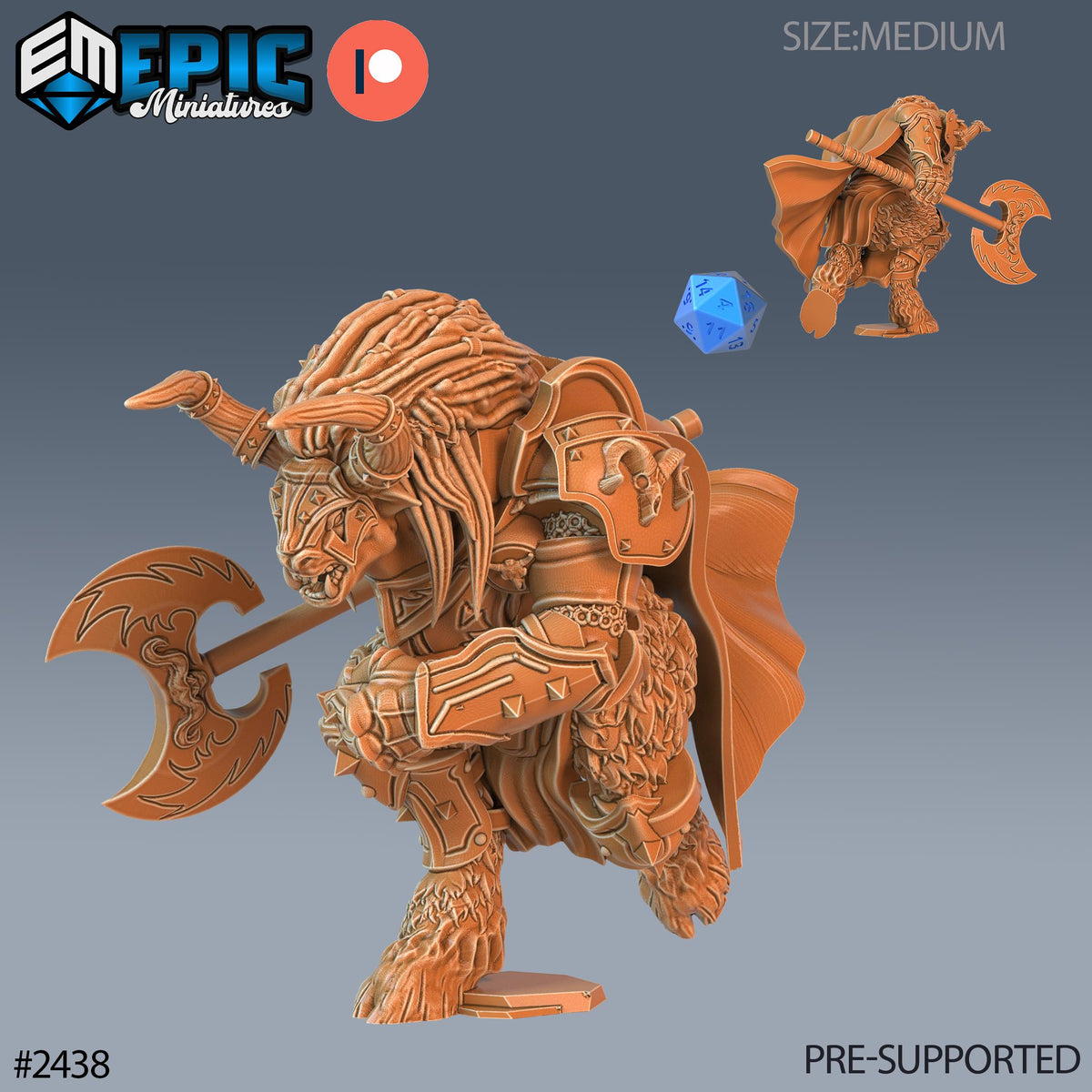 Wooly Minotaur Paladin Option #2438 front DND miniature Ancient Cold 16k resin