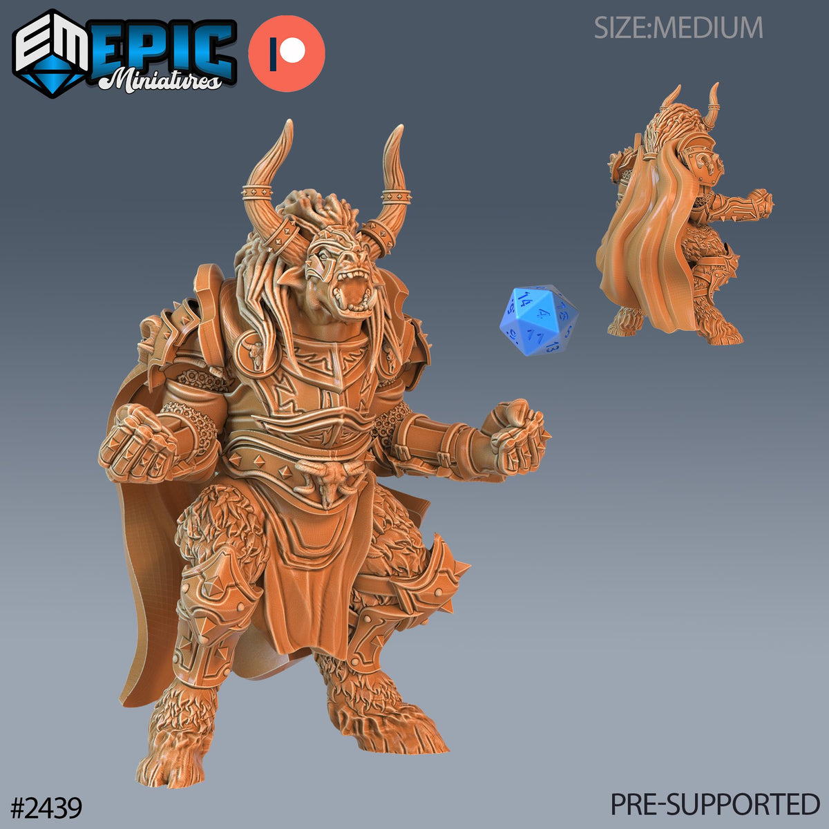 Wooly Minotaur Paladin Option #2439 front DND miniature Ancient Cold 16k resin