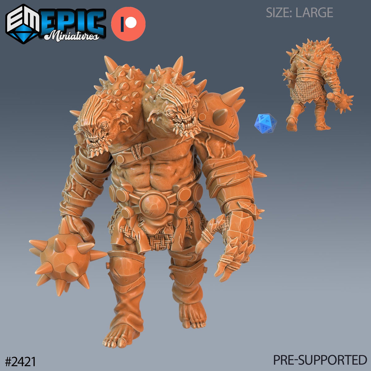 Ettin Beast Option #2421 front DND miniature Ancient Cold 16k resin