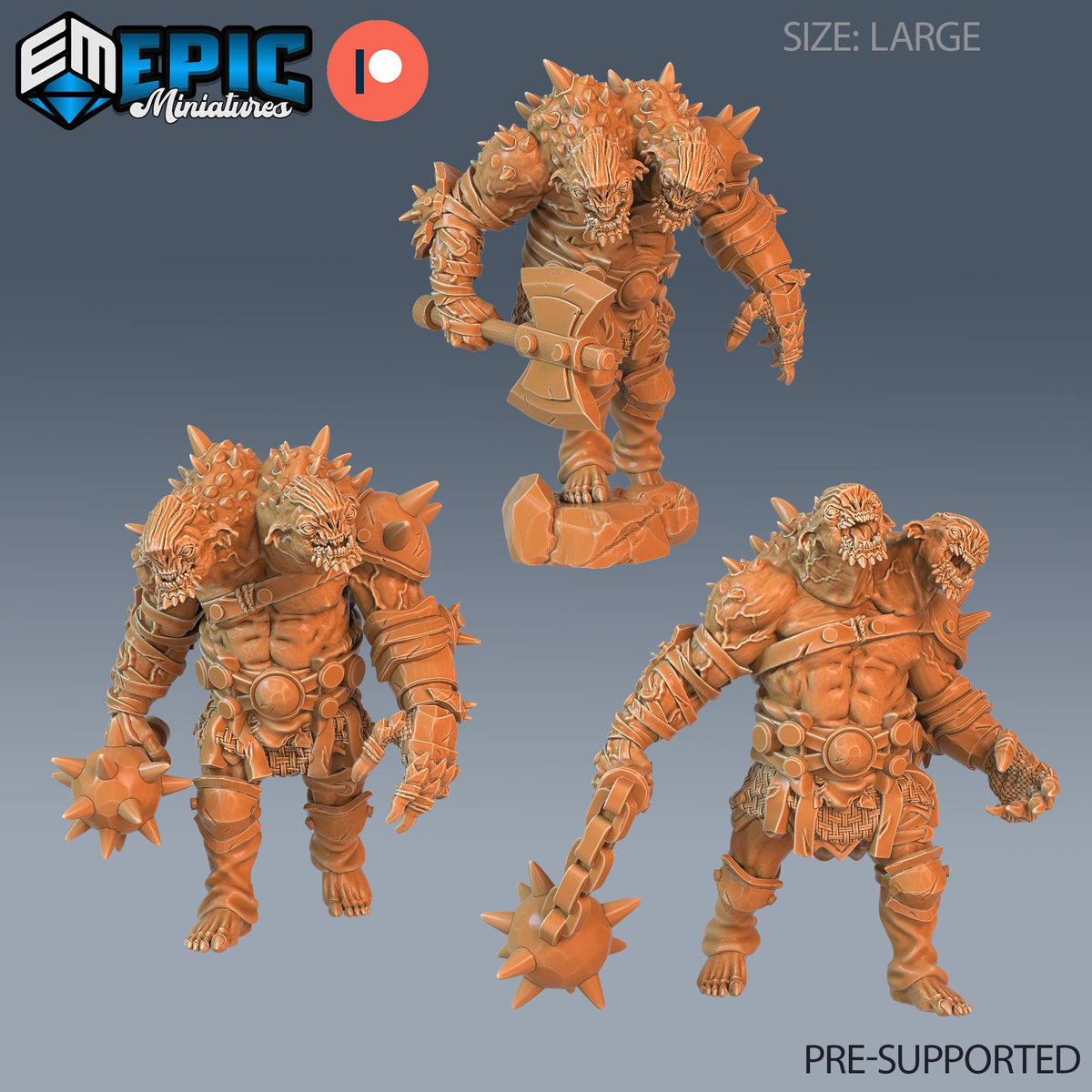 Ettin Beast Set of 3 DND miniatures group photo Ancient Cold