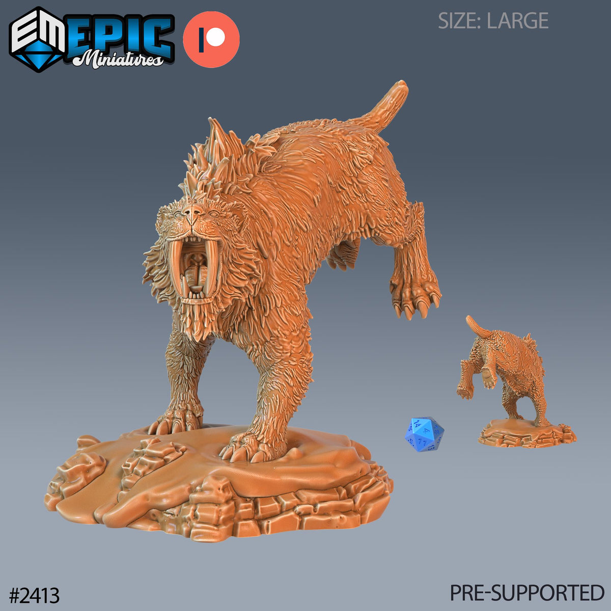 Sabertooth Tiger Option #2413 front DND miniature Ancient Cold 16k resin