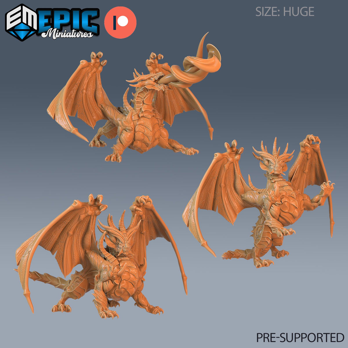 Gray Dragon Set of 3 DND miniatures group photo Ancient Cold
