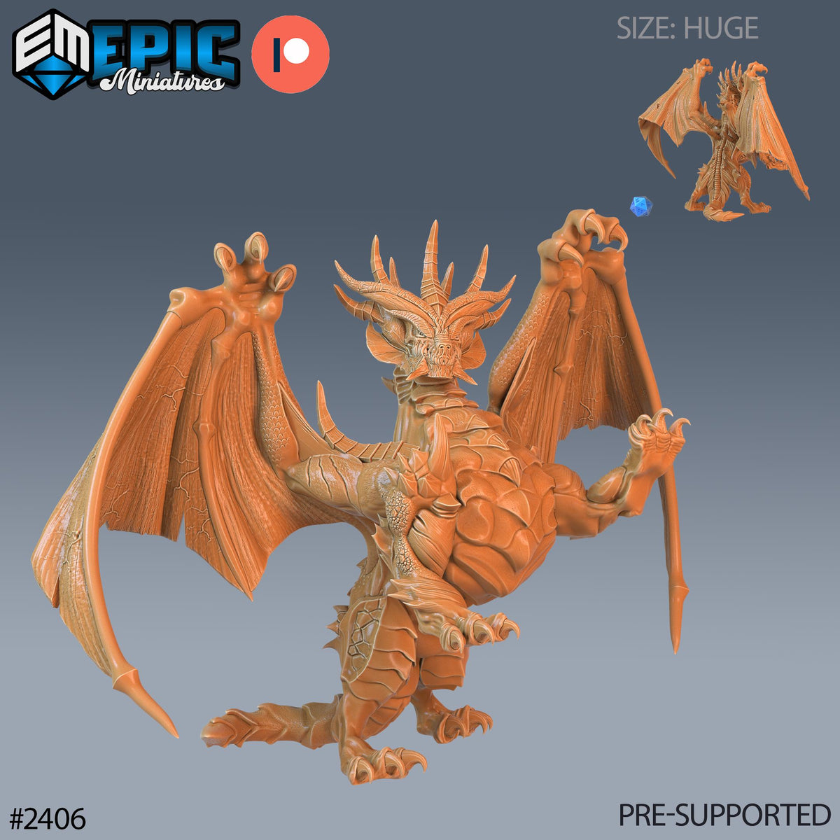 Gray Dragon Option #2406 front DND miniature Ancient Cold 16k resin