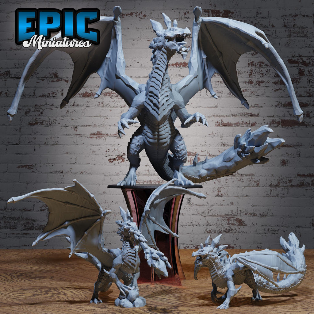 Amethyst Dragon Adult Ancient Set of 3 DND miniatures group photo Dragon Hunt