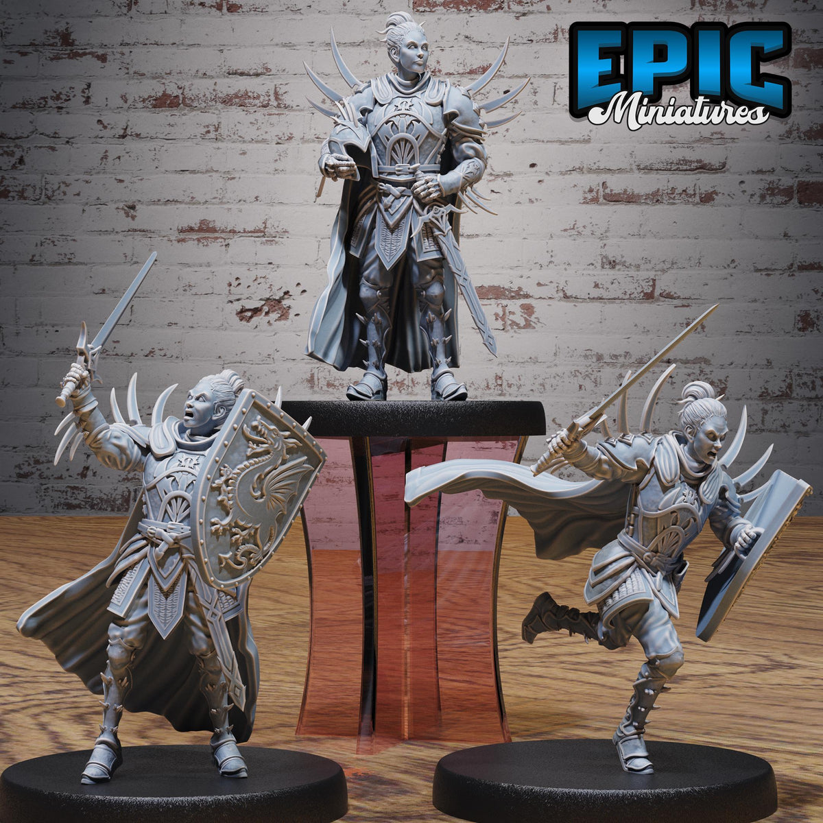 Dragon Huntress Knight Set of 3 DND miniatures group photo Dragon Hunt