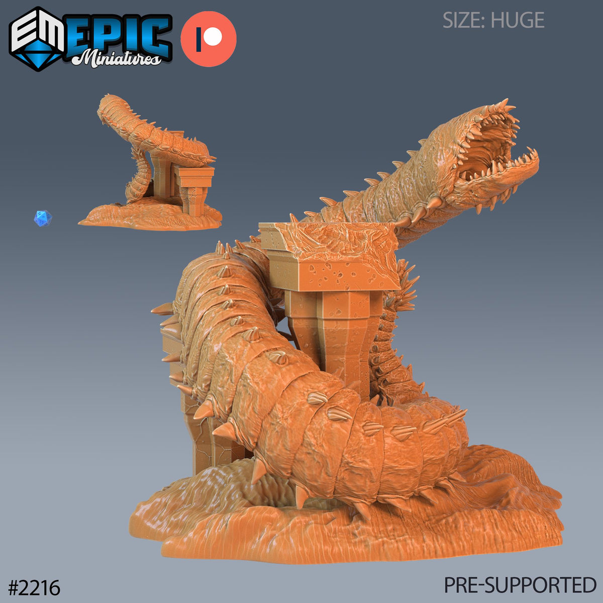 Purple Worm Option #2216 front DND miniature Secret Minds 16k resin