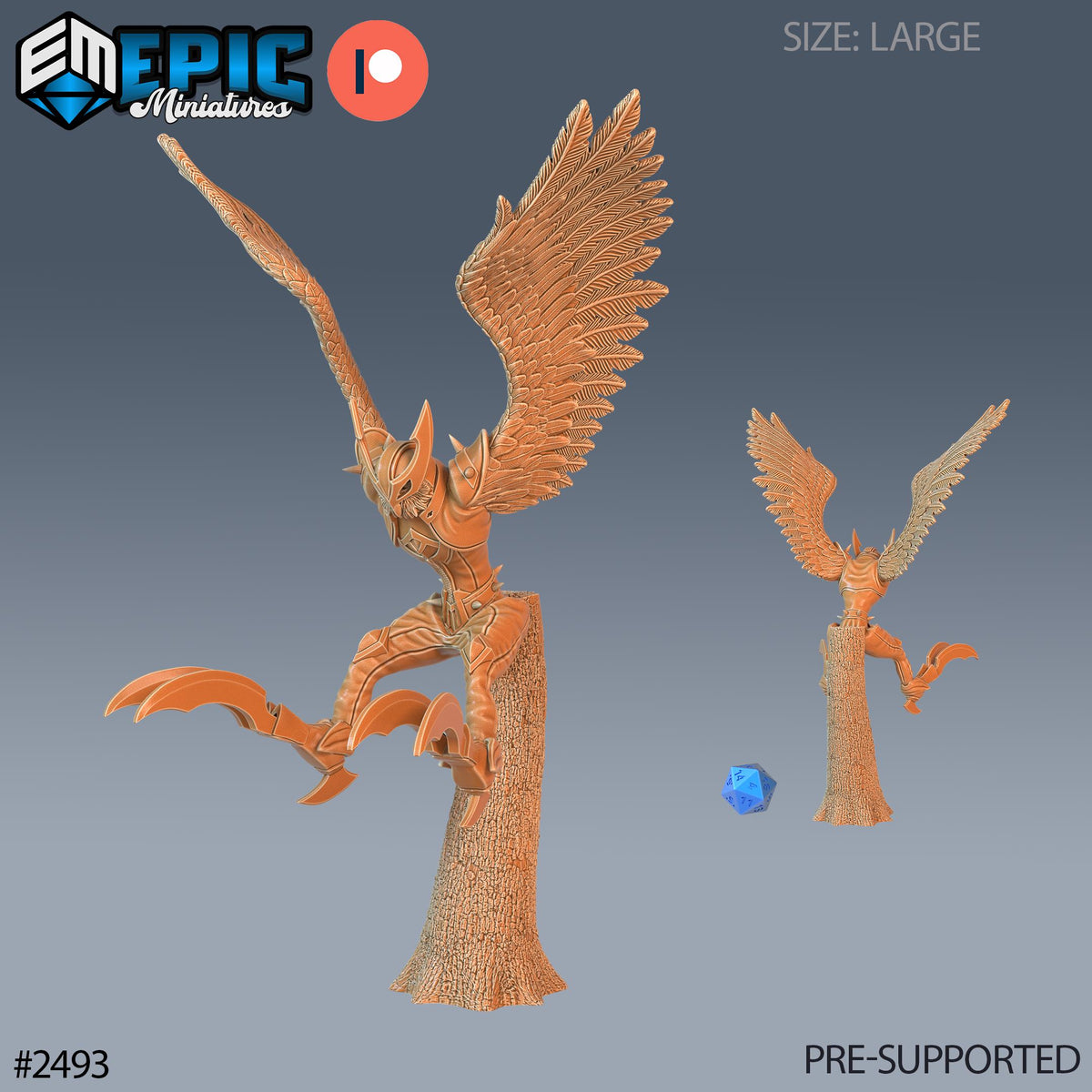 Owl Harpy Option #2493 front DND miniature Justice Hills 16k resin