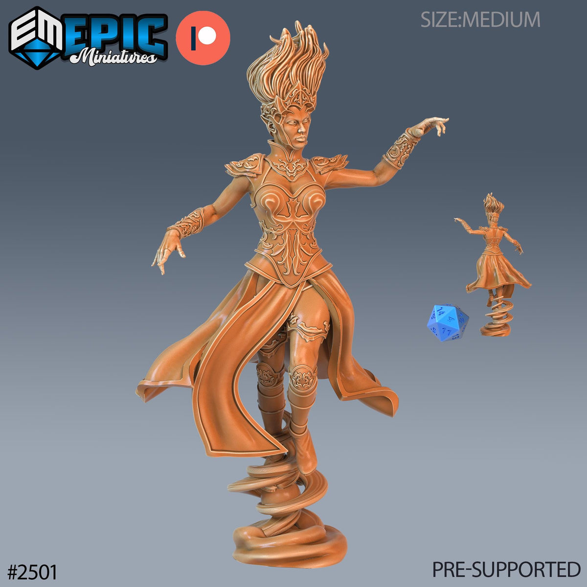 Wind Genasi Female Option #2501 front DND miniature Justice Hills 16k resin