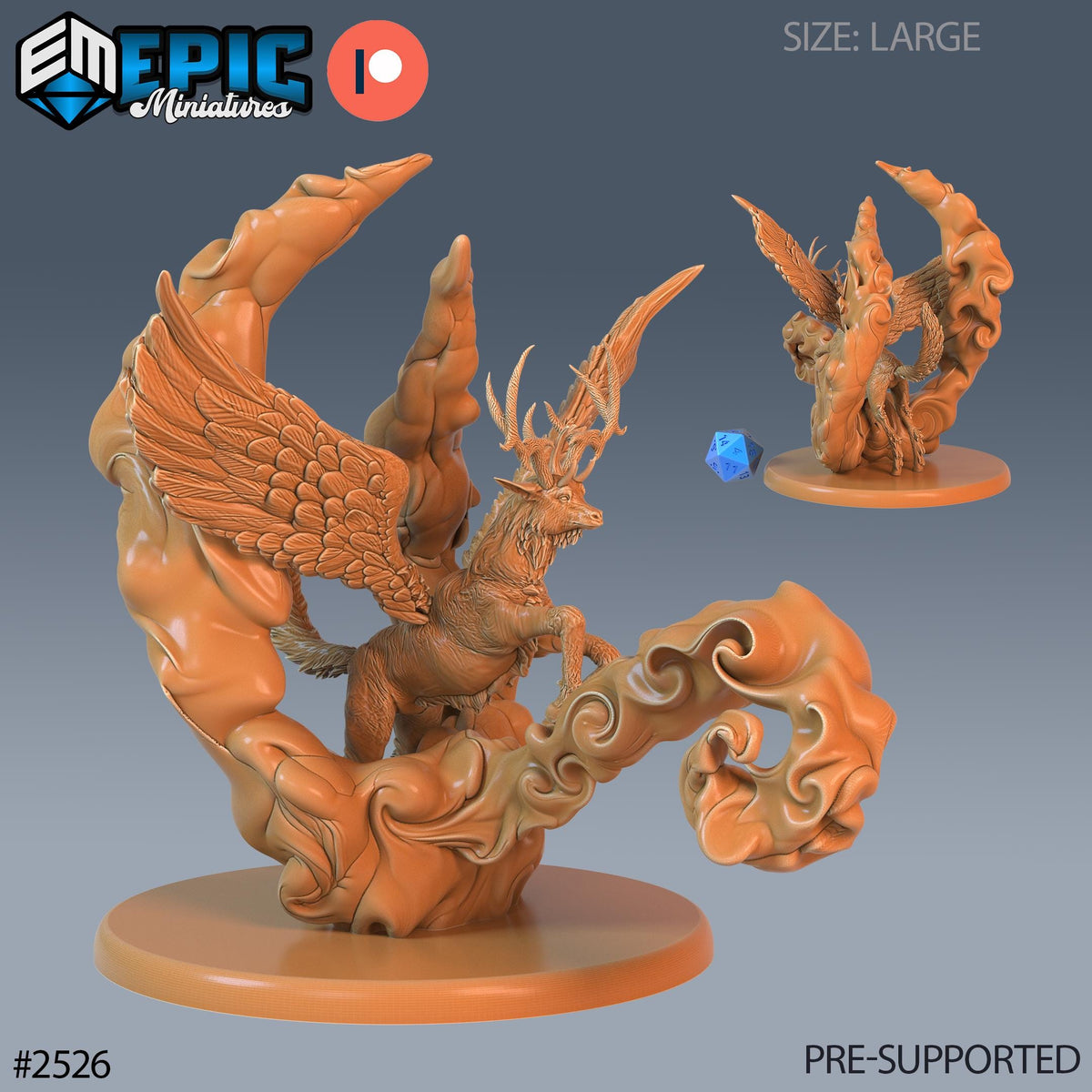 Winged Deer Option #2526 front DND miniature Justice Hills 16k resin