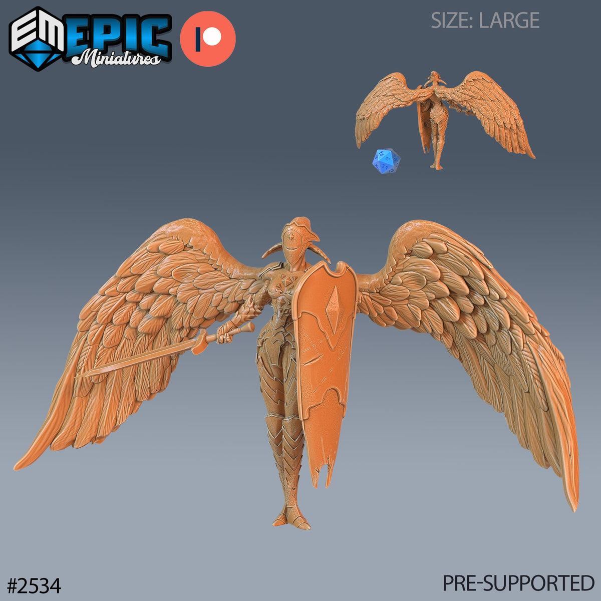 Animated Angel Statue Option #2534 front DND miniature Justice Hills 16k resin