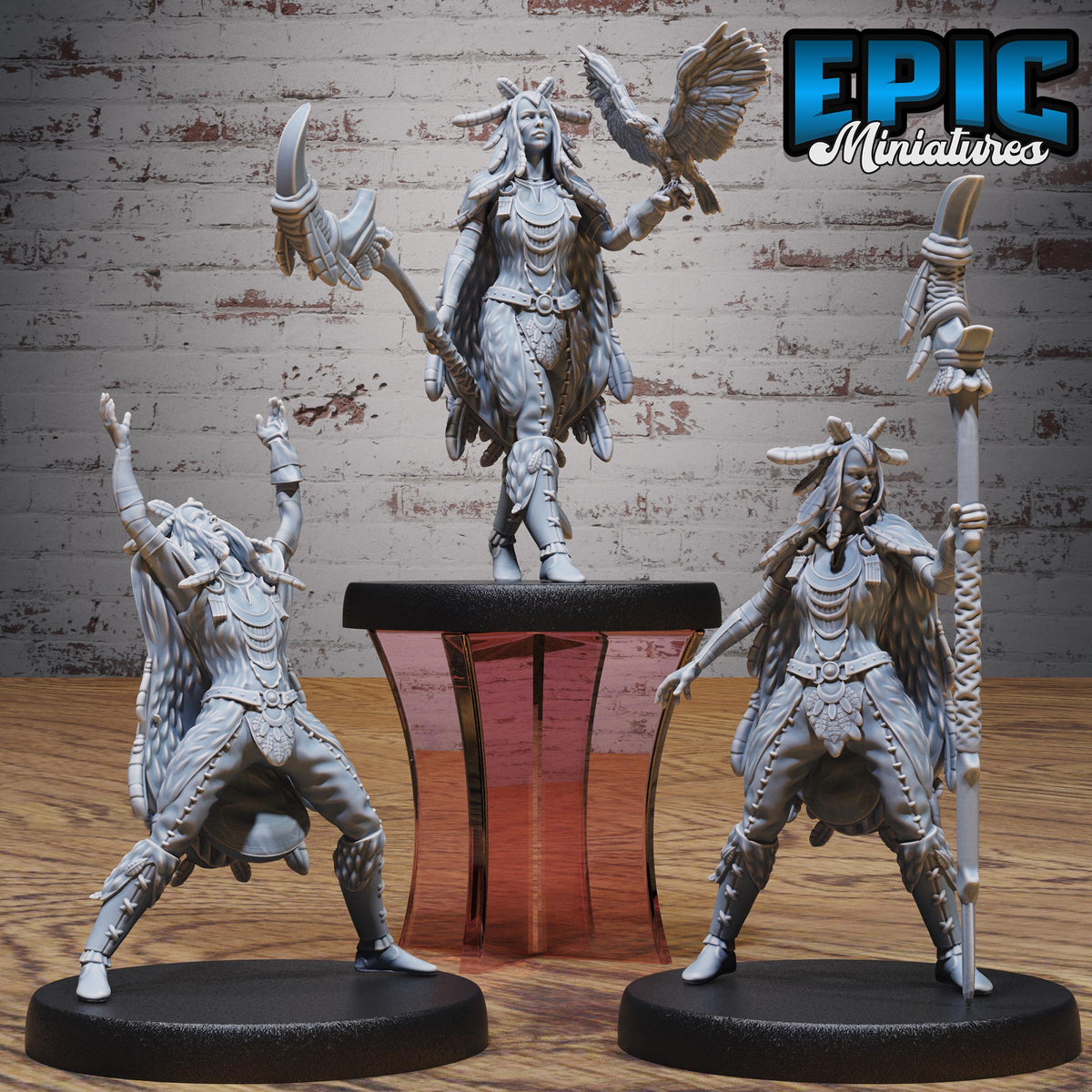 Raven Shaman Set of 3 DND miniatures group photo Native Magic