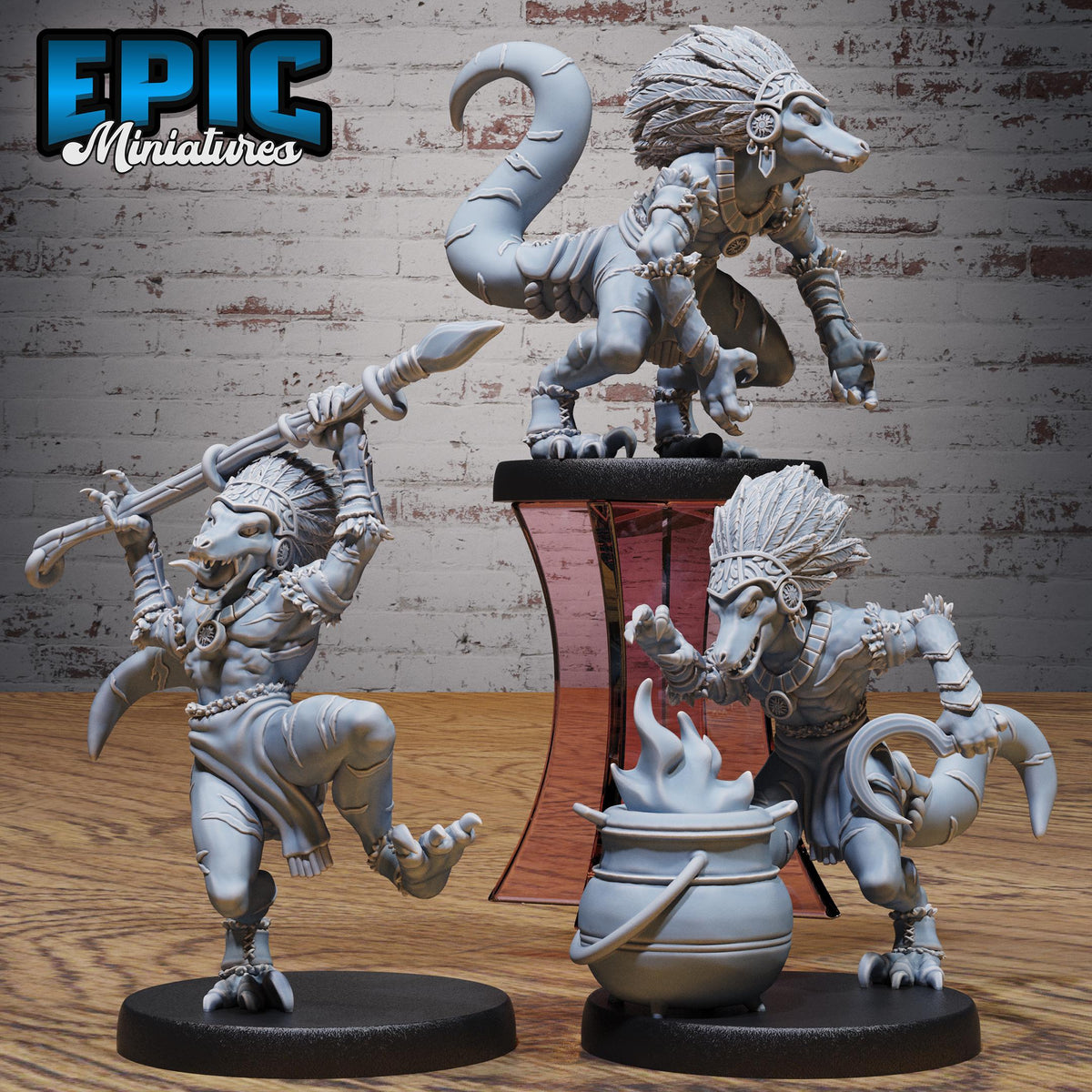 Tribe Kobold Shaman Set of 3 DND miniatures group photo Native Magic