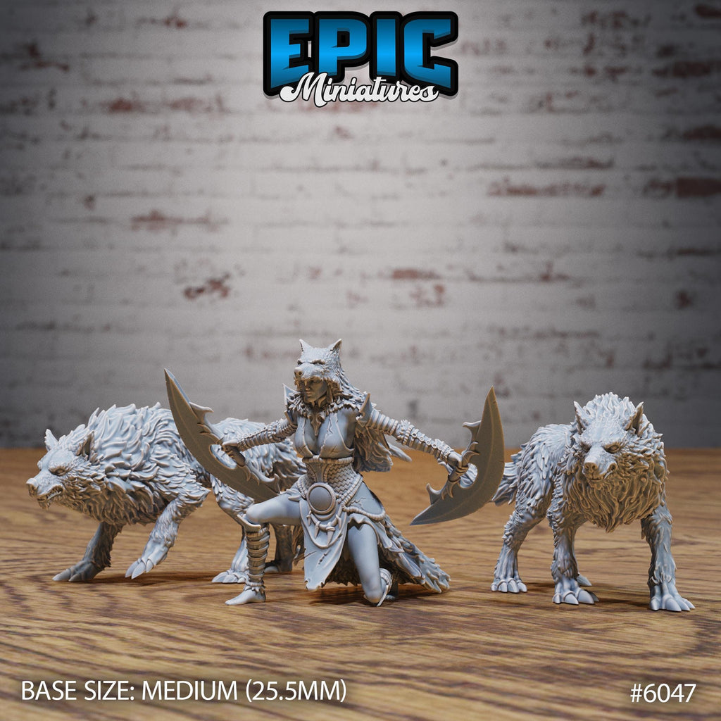 Wolf Spirit Huntress Option 1 Dog front DND miniature Native Magic 16k resin