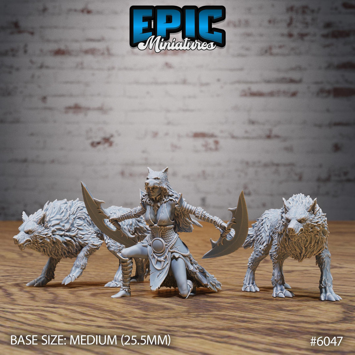 Wolf Spirit Huntress Option 1 Dog front DND miniature Native Magic 16k resin