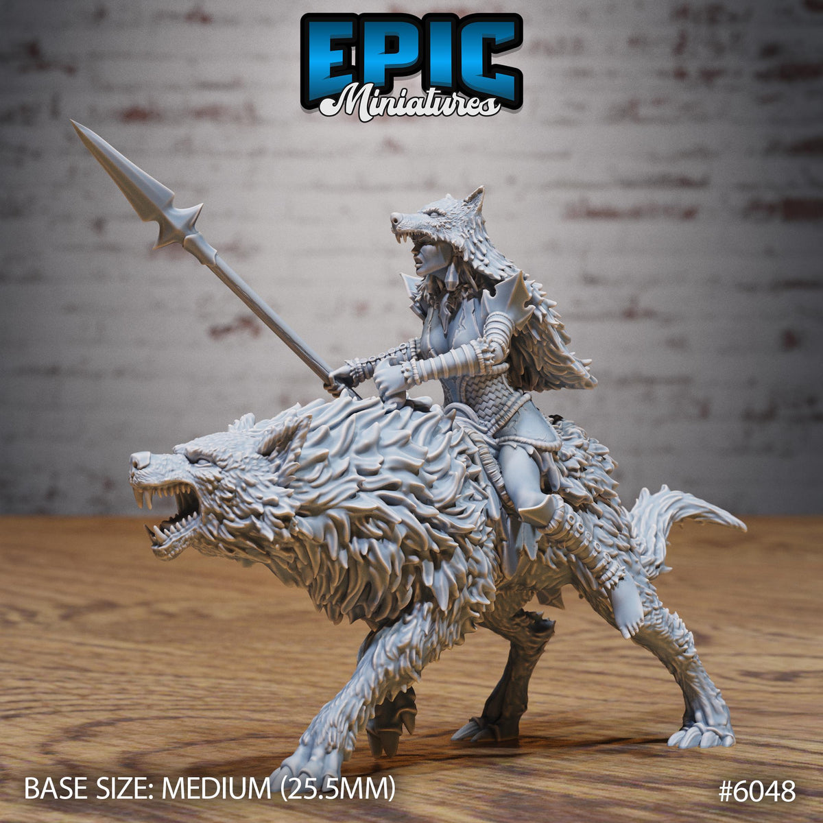 Wolf Spirit Huntress Option 2 dog front DND miniature Native Magic 16k resin