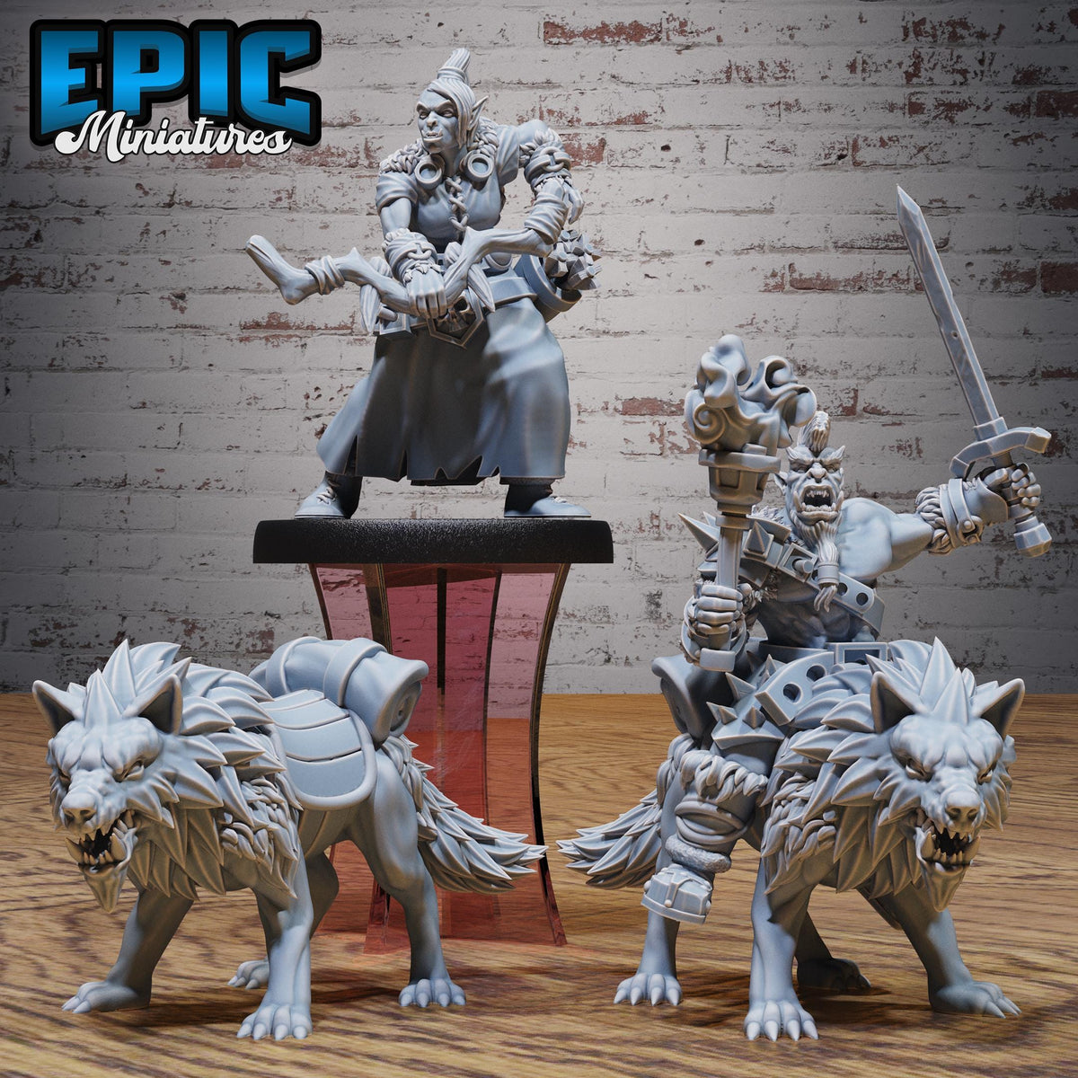 Snow Orc Warg Rider Set of 3 DND miniatures group photo Snow Orcs