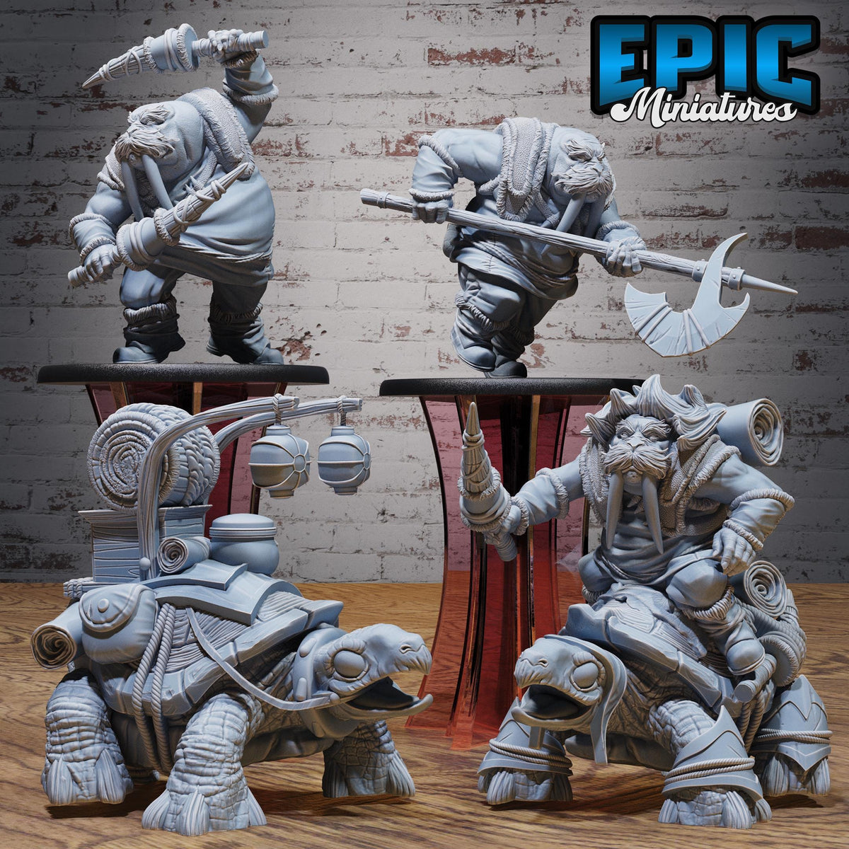 Walrus Folk Warrior Set of 4 DND miniatures group photo Snow Orcs
