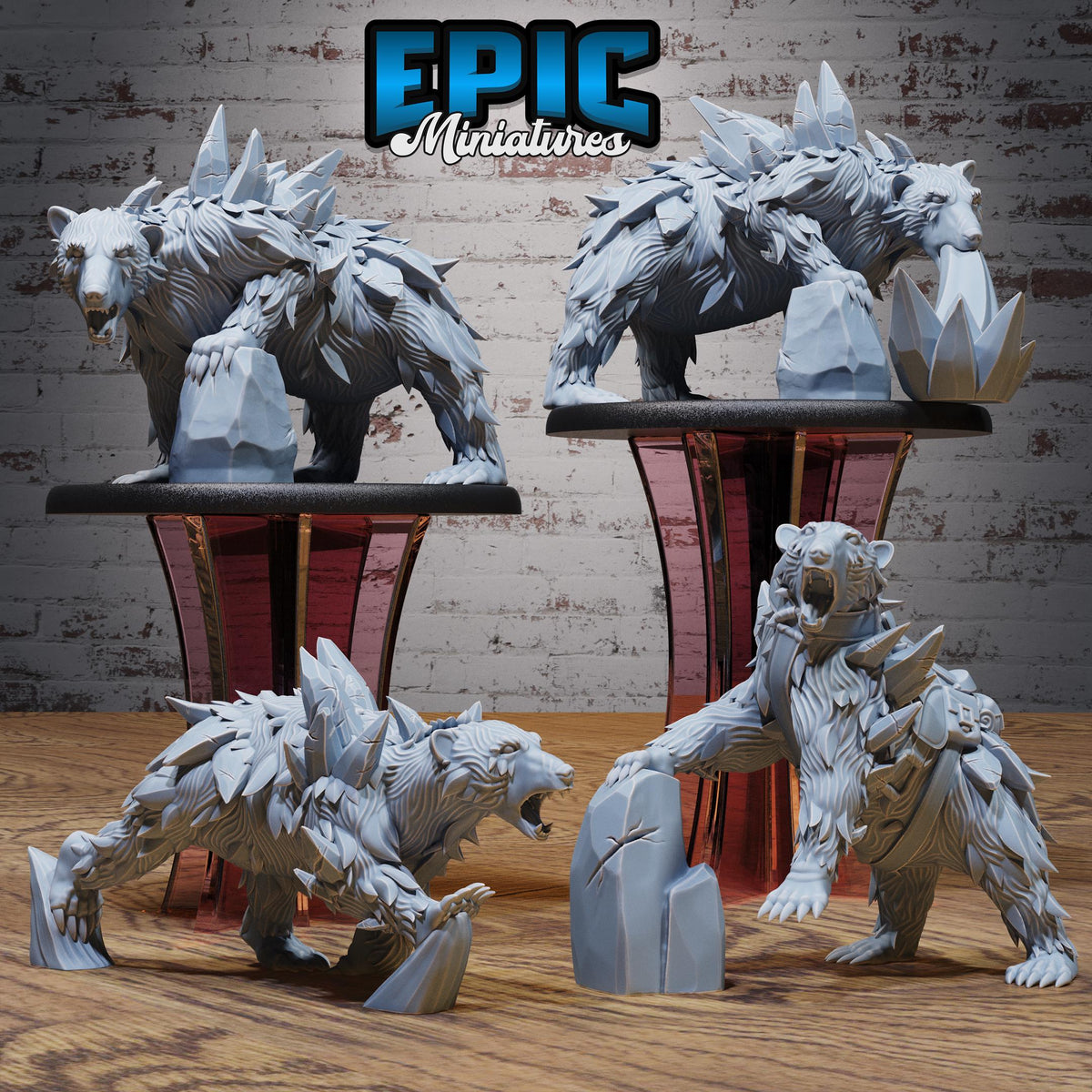 Magical Frost Bear Set of 4 DND miniatures group photo Snow Orcs