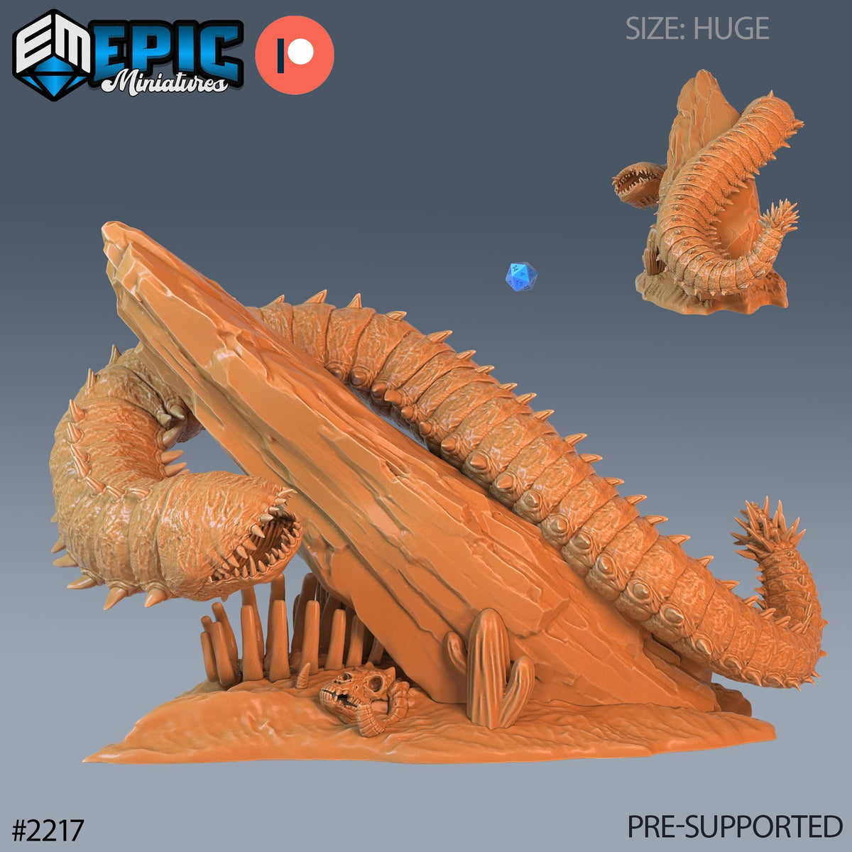 Purple Worm Option #2217 front DND miniature Secret Minds 16k resin