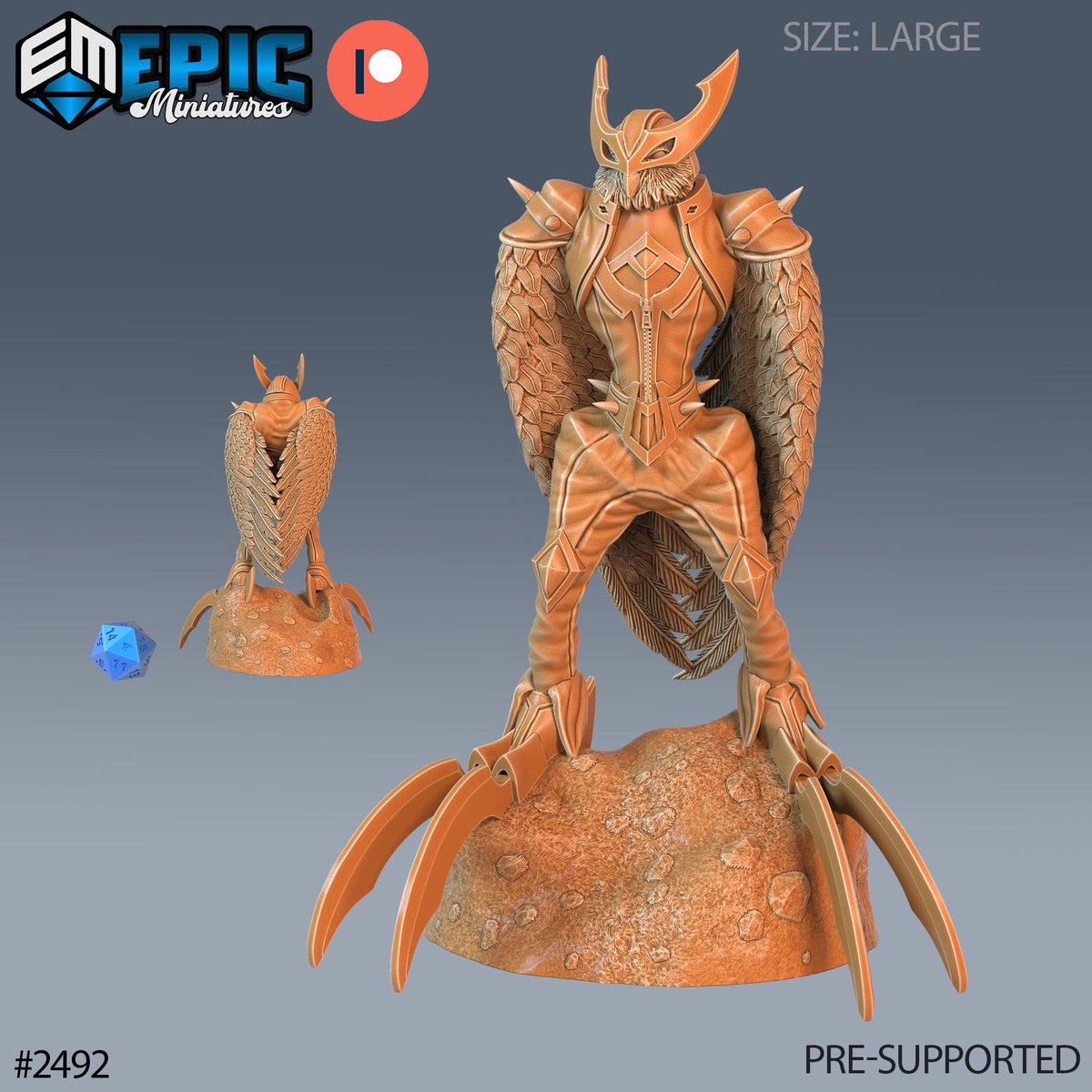 Owl Harpy Option #2492 front DND miniature Justice Hills 16k resin