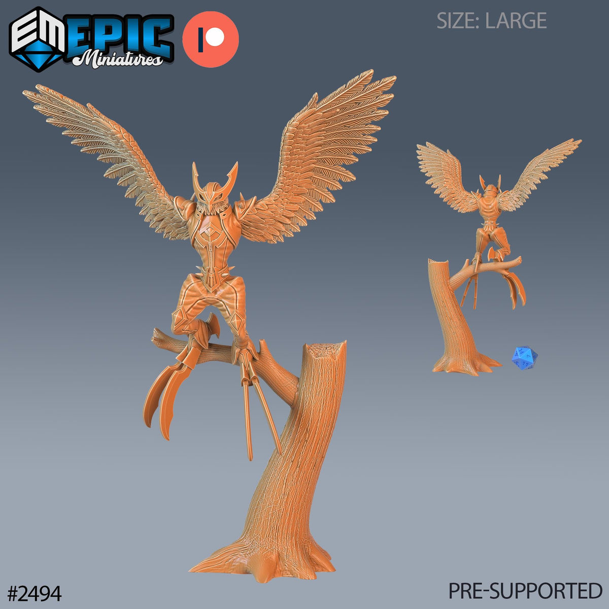 Owl Harpy Option #2494 front DND miniature Justice Hills 16k resin