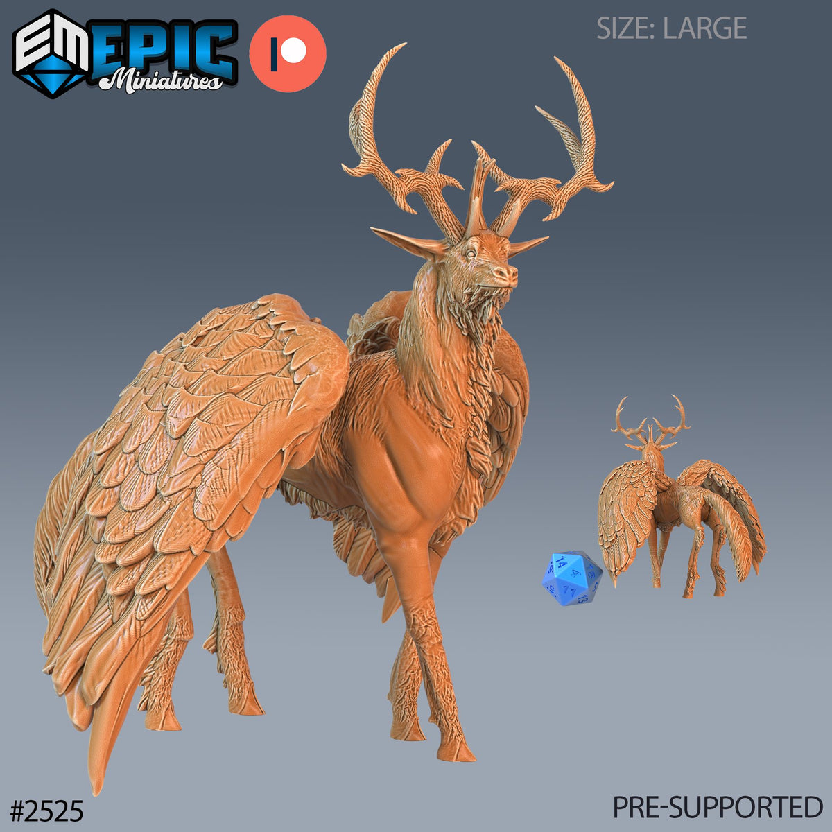 Winged Deer Option #2525 front DND miniature Justice Hills 16k resin