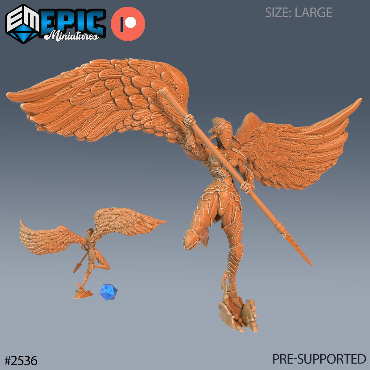 Animated Angel Statue Option #2536 front DND miniature Justice Hills 16k resin