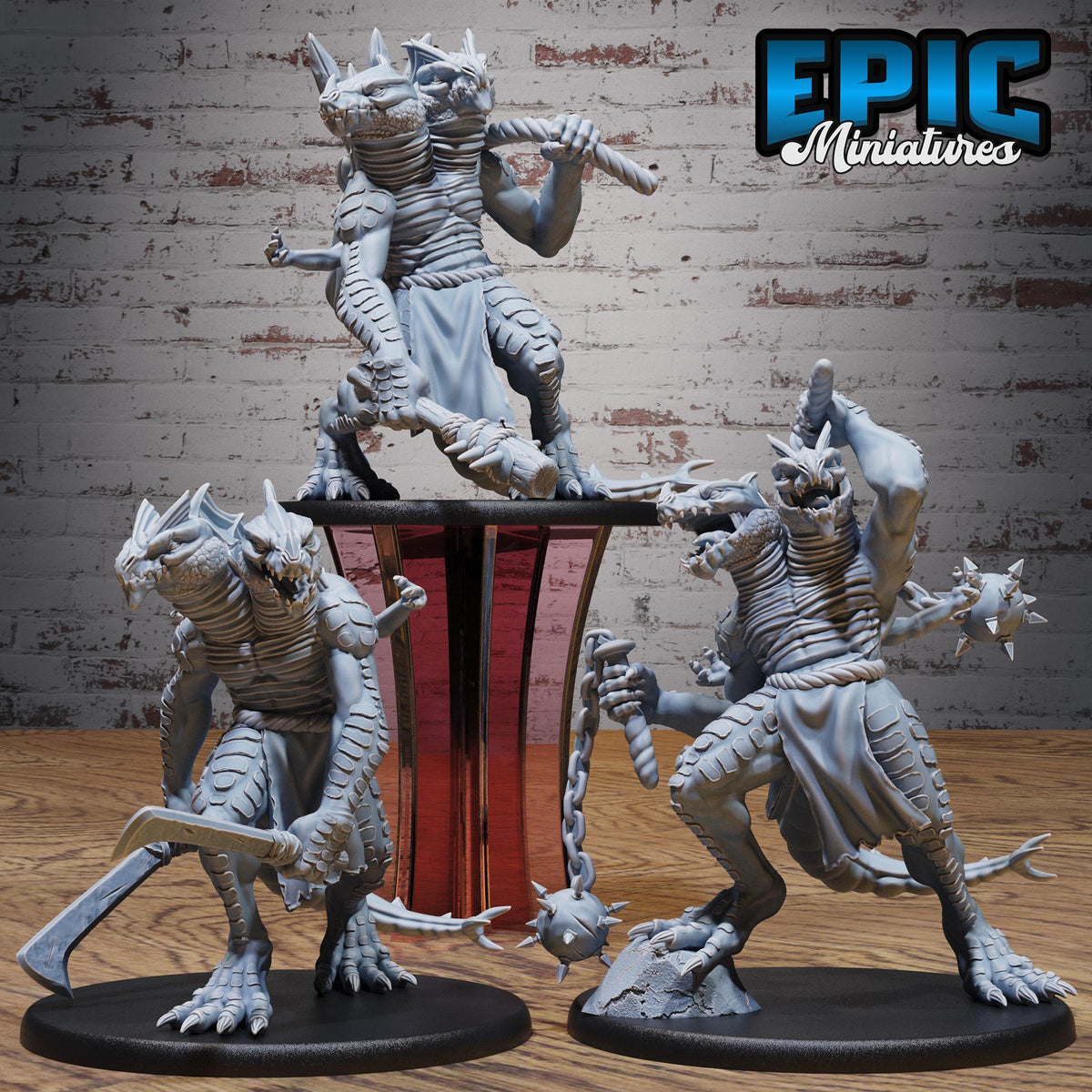 Lizard Folk Ettin Set of 3 DND miniatures group photo Native Magic
