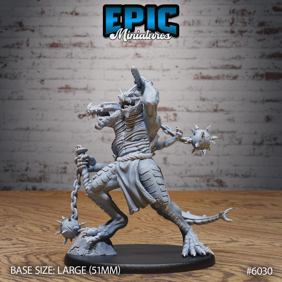 Lizard Folk Ettin Option #6030 front DND miniature Native Magic 16k resin