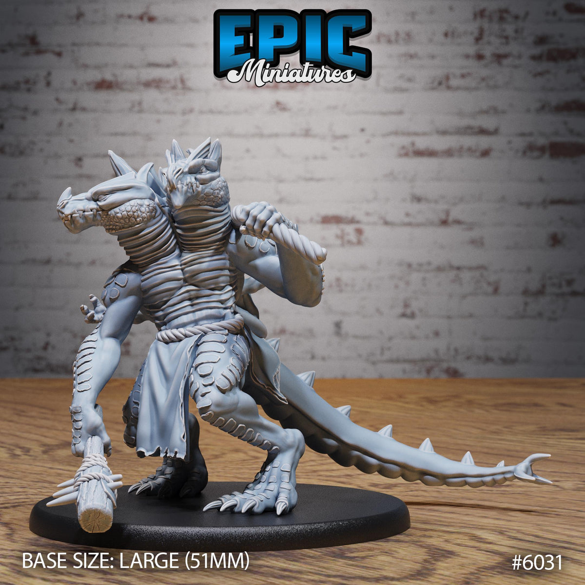 Lizard Folk Ettin Option #6031 front DND miniature Native Magic 16k resin