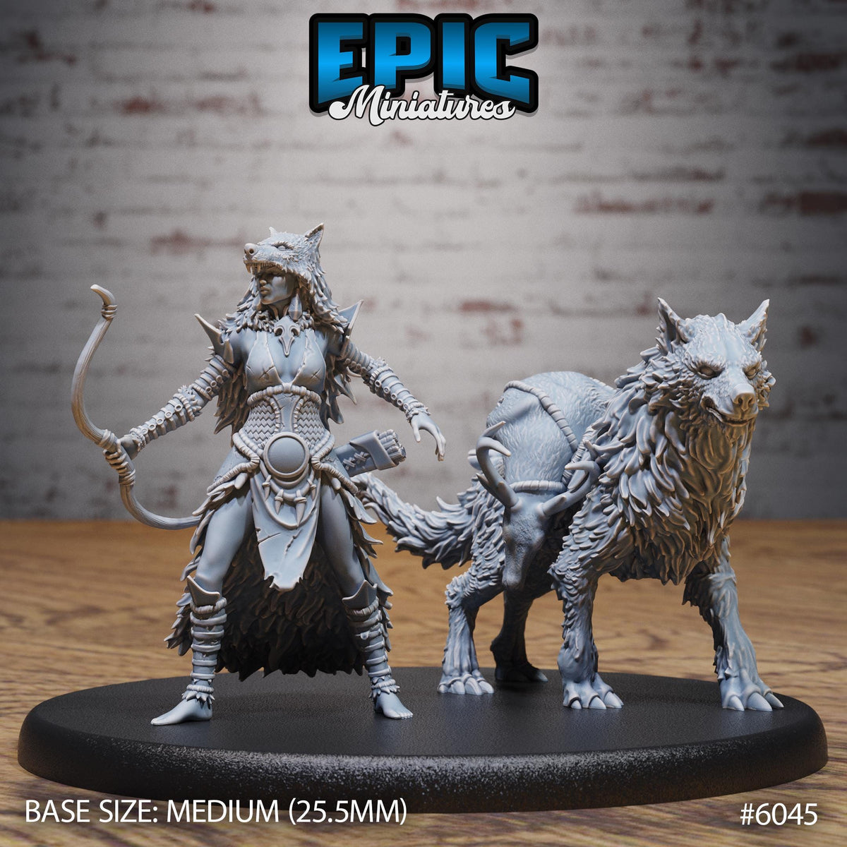 Wolf Spirit Huntress Option #6045 front DND miniature Native Magic 16k resin