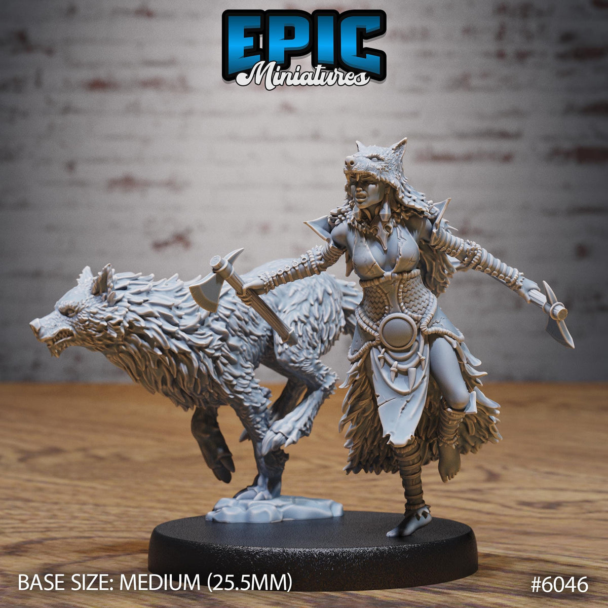 Wolf Spirit Huntress Option #6047 front DND miniature Native Magic 16k resin