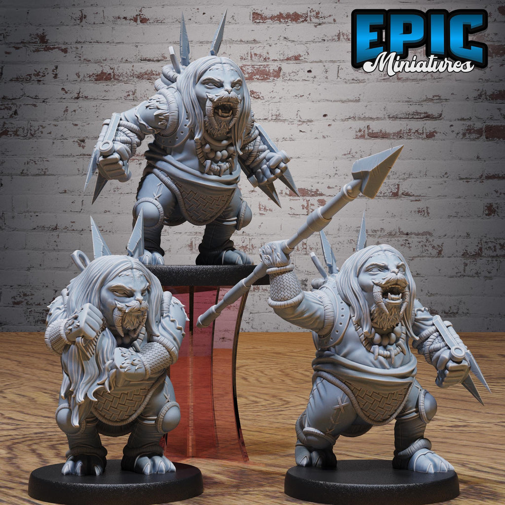 Walrus Folk Huntress Set of 3 DND miniatures group photo Snow Orcs