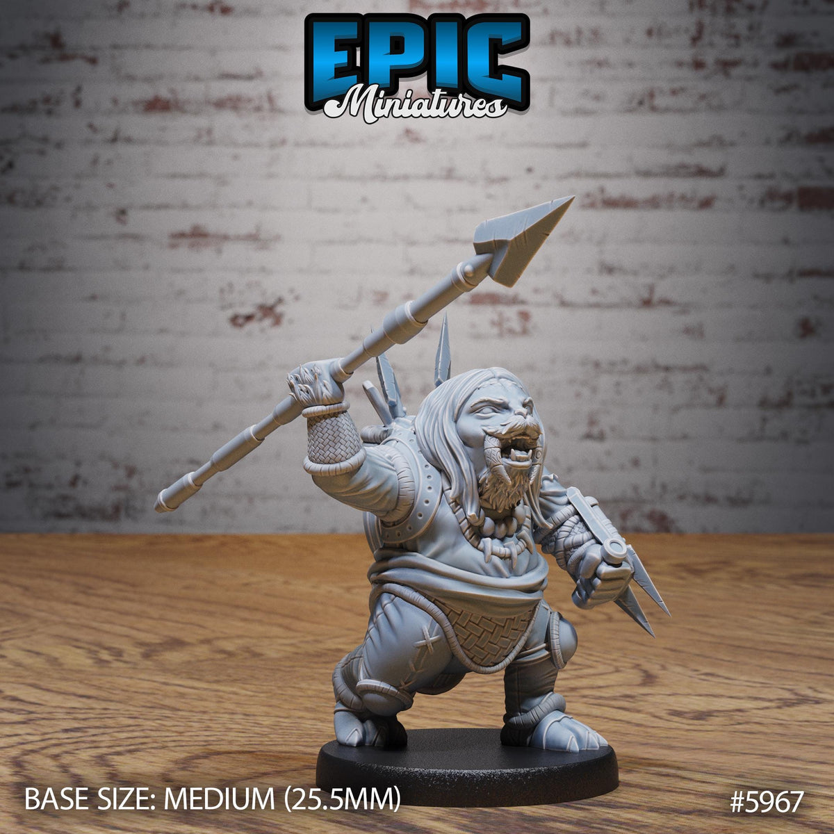 Walrus Folk Huntress Option #5967 front DND miniature Snow Orcs 16k resin