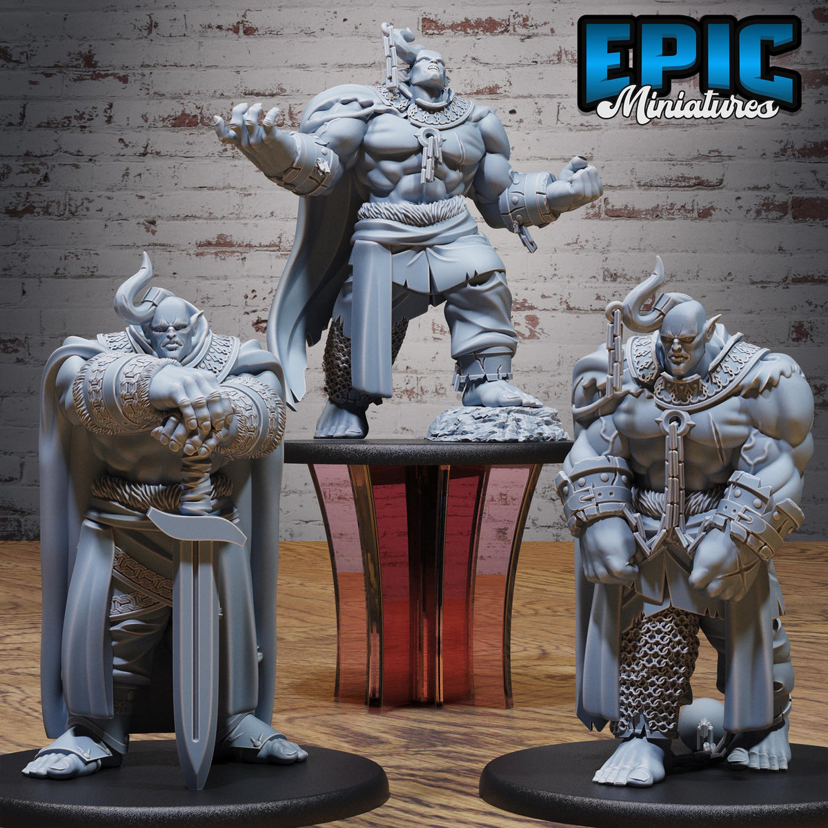 Ogrillon Brute Set of 3 DND miniatures group photo Snow Orcs