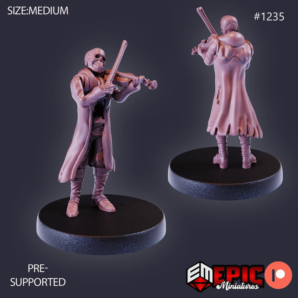 Skeleton Musician Option #1235 front DND miniature Halloween Horror 16k resin