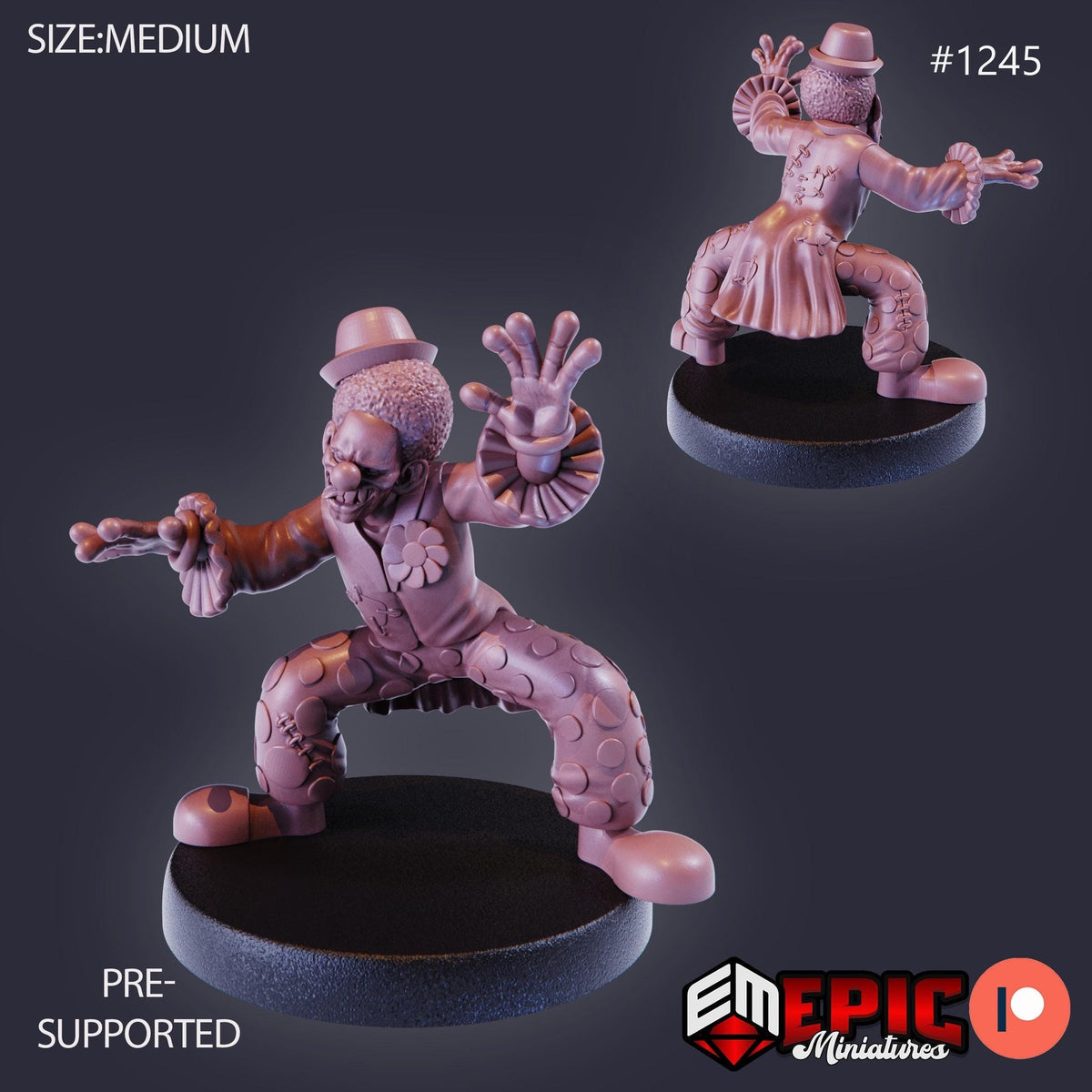 Horror Clown Option #1245 front DND miniature Halloween Horror 16k resin