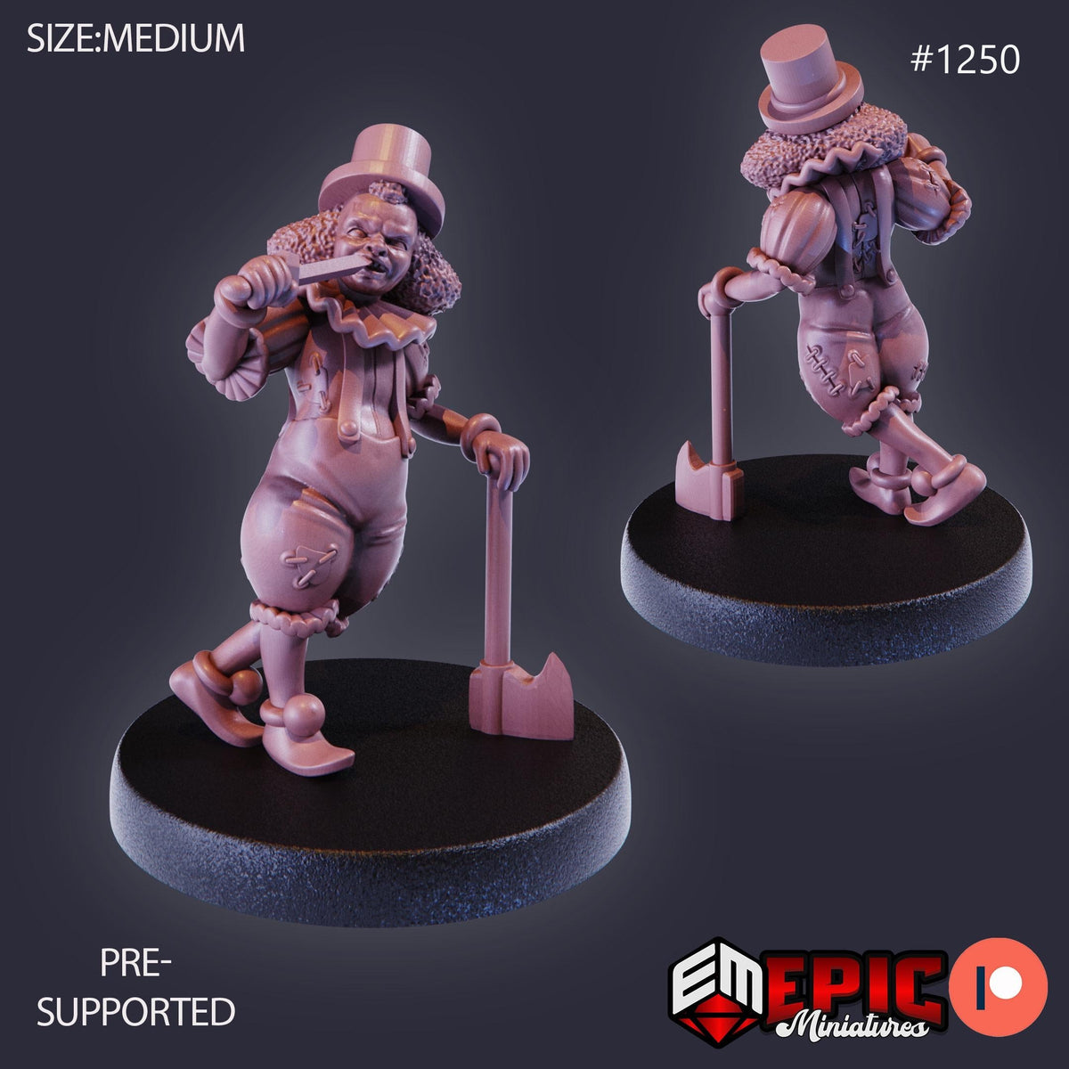 Horror Clown Option #1250 front DND miniature Halloween Horror 16k resin
