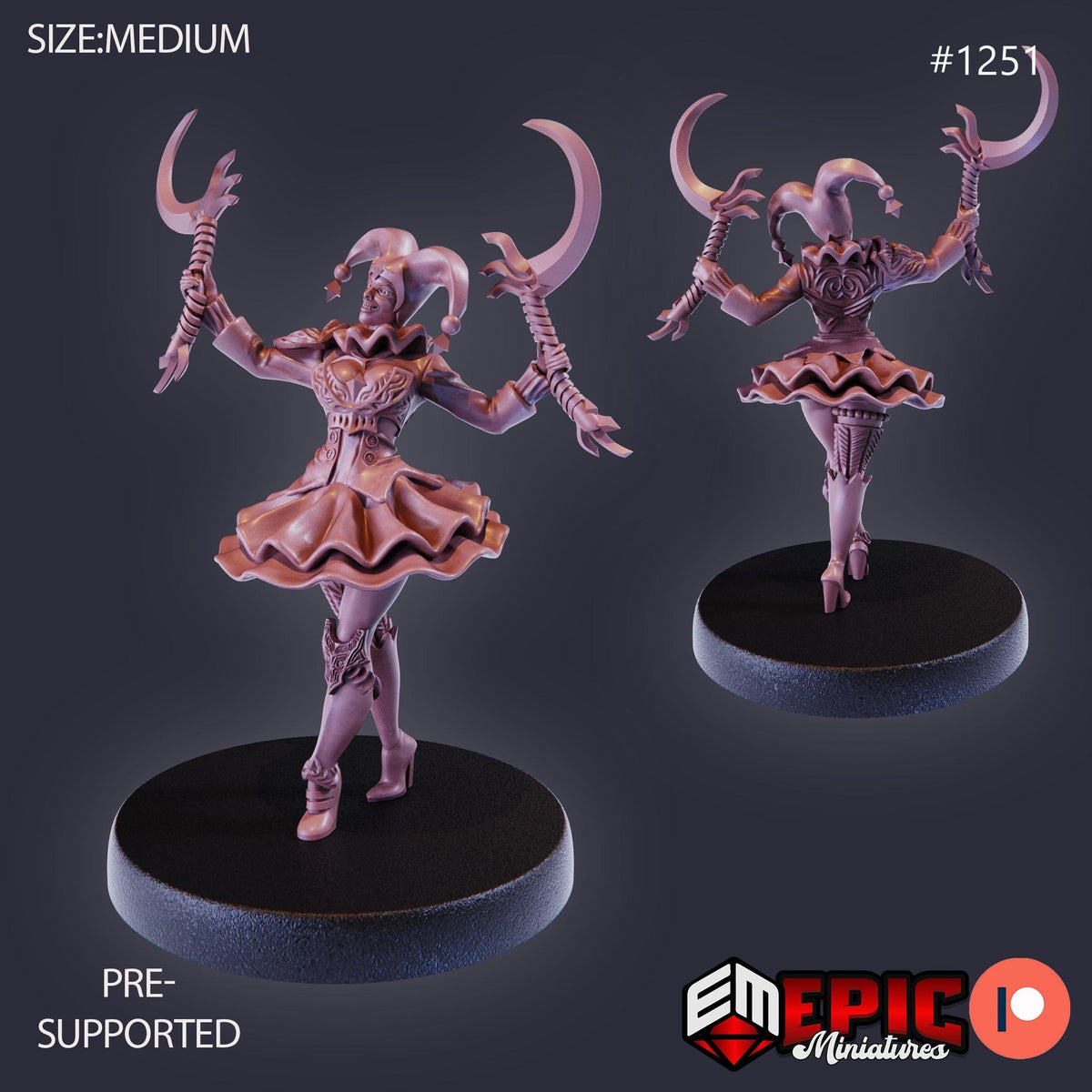 Harlequin Mad Girl Option #1251 front DND miniature Halloween Horror 16k resin