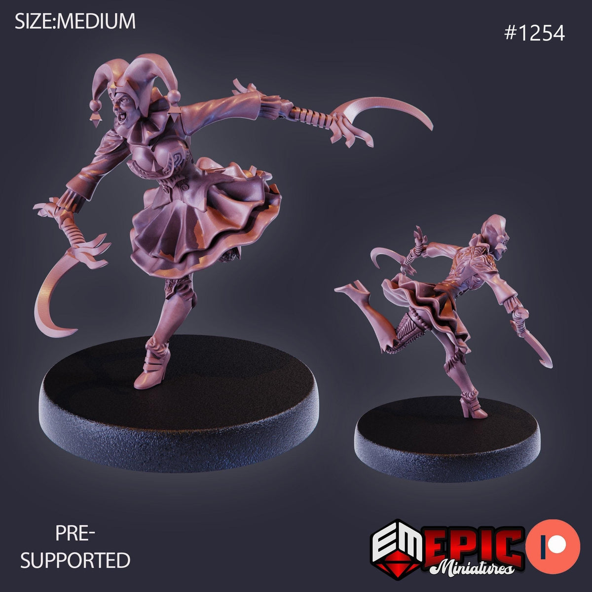 Harlequin Mad Girl Option #1254 front DND miniature Halloween Horror 16k resin