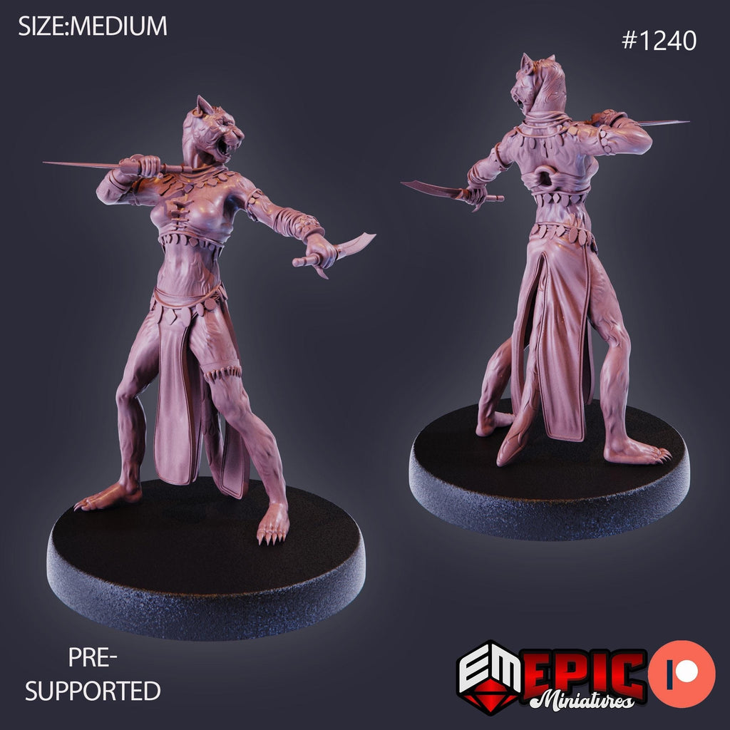Catfolk Jaguar Huntress Option #1240 front DND miniature Halloween Horror 16k resin